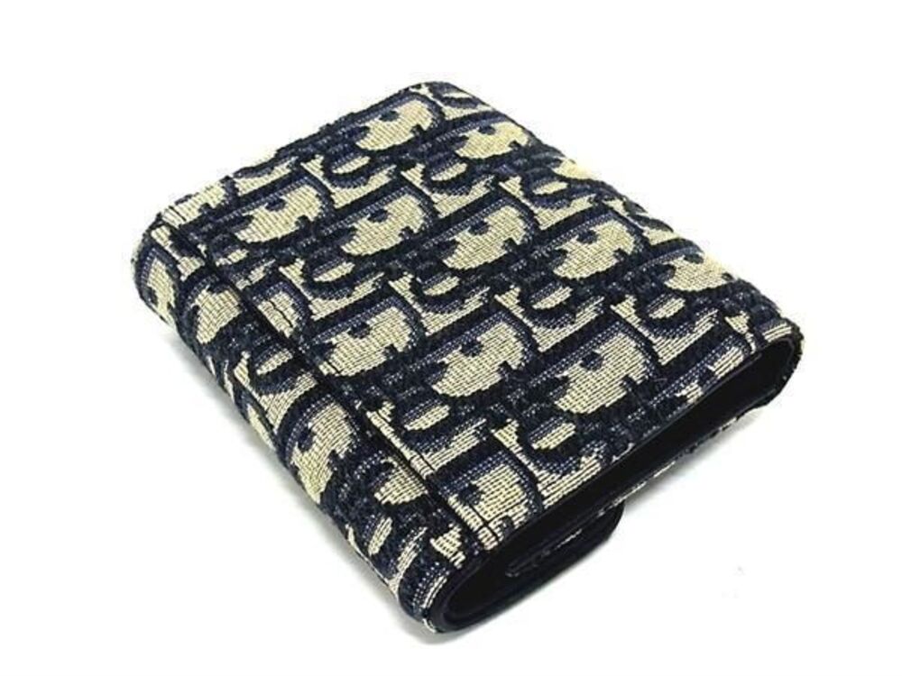Dior Tri Trotter Canvas Christian Blue Wallet  Navy fold Saddle Blue